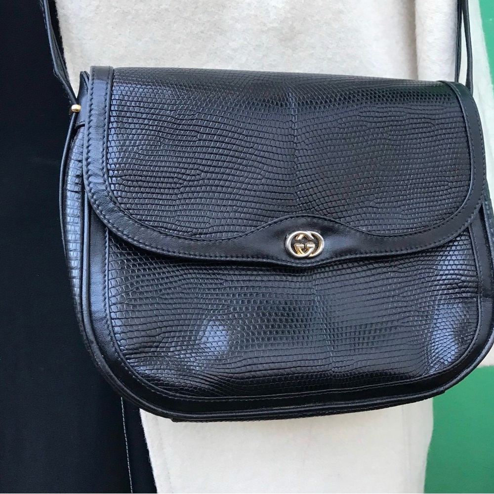 Gucci Black Lizard-Embossed Crossbody Bag